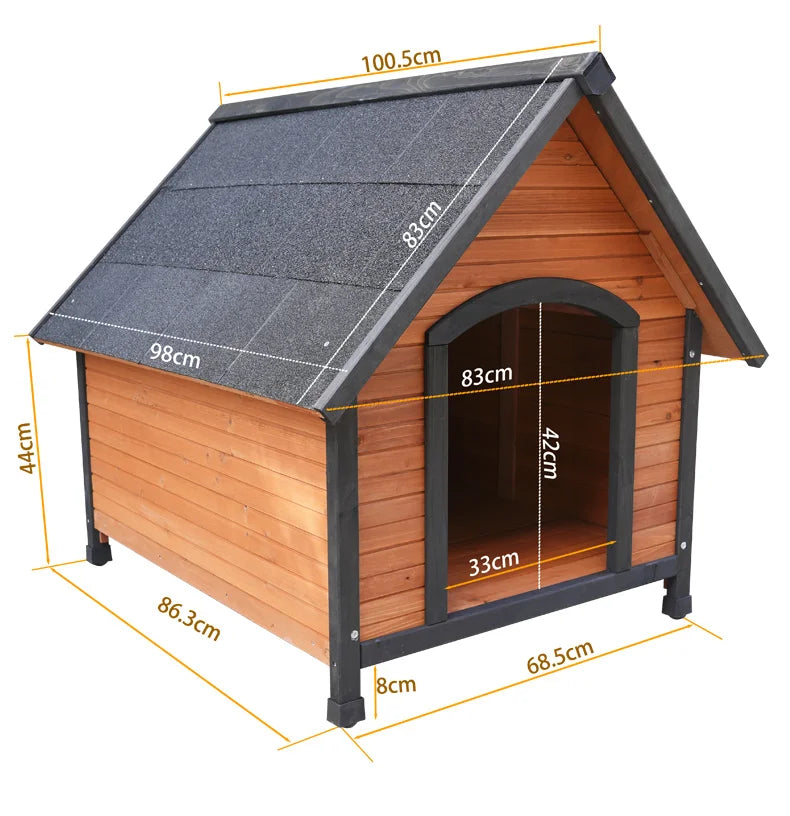 Rainproof & Waterproof Solid Wood Outdoor Dog House – Large Kennel Shelter