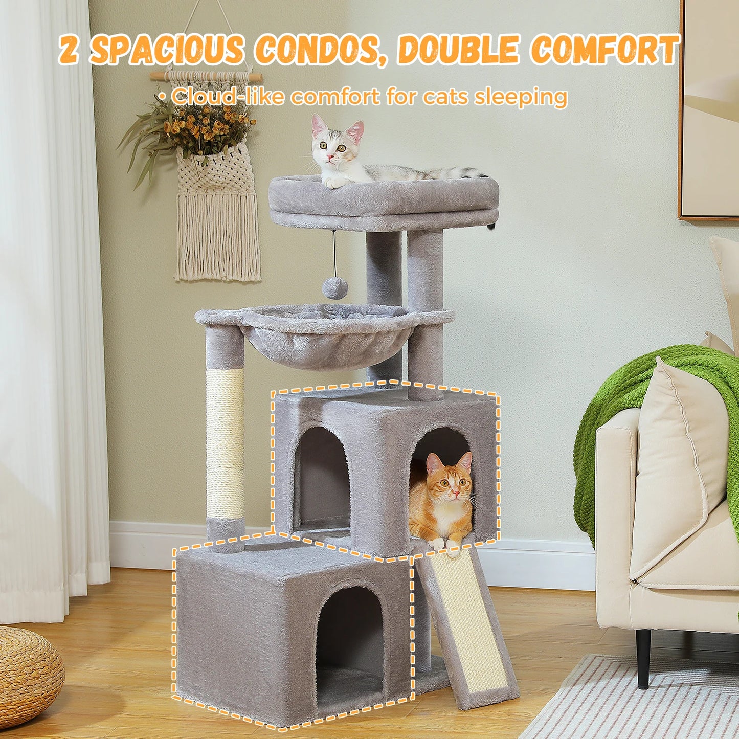 “Mega Cat Tower – Condos, Scratch Posts & Toys”