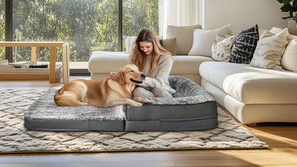 Luxury Human-Size Dog Bed – 180cm Orthopedic Foldable Lounger with Ultra-Soft Plush Cover
