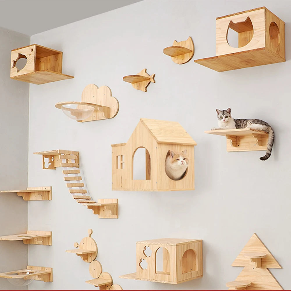 “Wall-Mounted Cat Hammock & Climbing Tree – Handwoven Macrame”