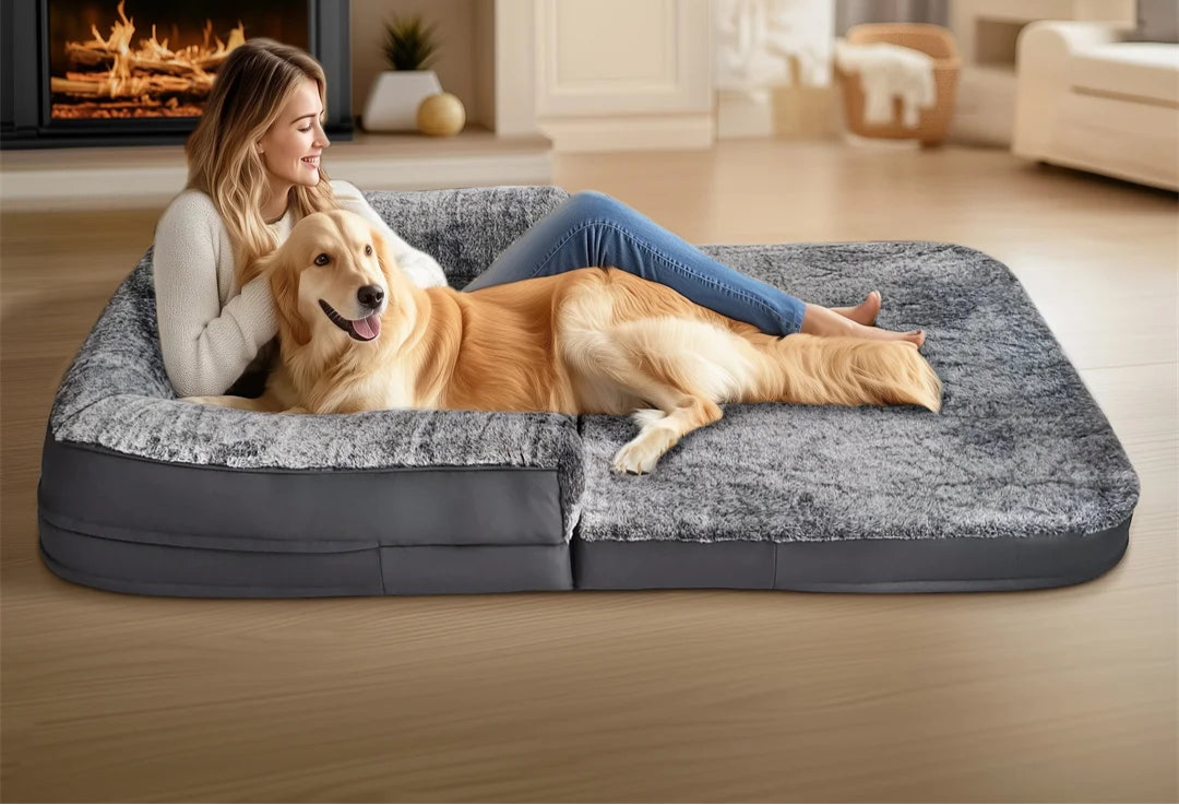 Luxury Human-Size Dog Bed – 180cm Orthopedic Foldable Lounger with Ultra-Soft Plush Cover