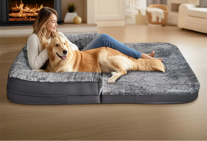 Luxury Human-Size Dog Bed – 180cm Orthopedic Foldable Lounger with Ultra-Soft Plush Cover