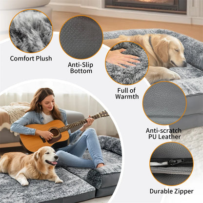Luxury Human-Size Dog Bed – 180cm Orthopedic Foldable Lounger with Ultra-Soft Plush Cover
