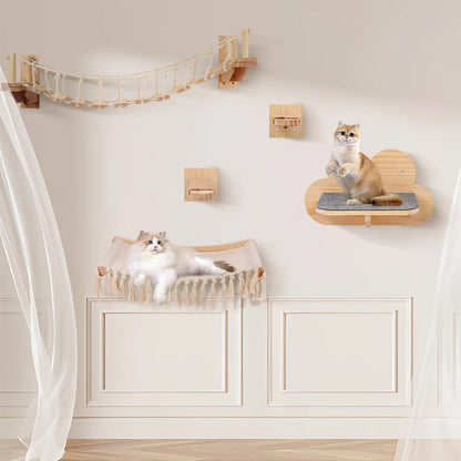 “Wall-Mounted Cat Hammock & Climbing Tree – Handwoven Macrame”