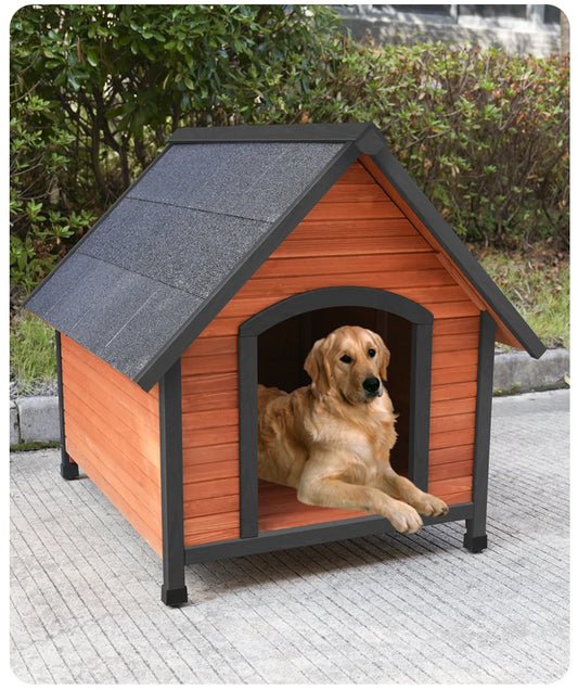 Rainproof & Waterproof Solid Wood Outdoor Dog House – Large Kennel Shelter