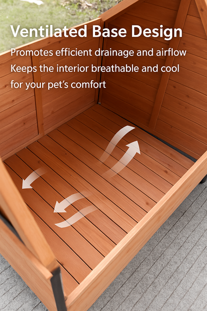 Rainproof & Waterproof Solid Wood Outdoor Dog House – Large Kennel Shelter