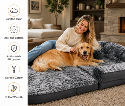 Luxury Human-Size Dog Bed – 180cm Orthopedic Foldable Lounger with Ultra-Soft Plush Cover