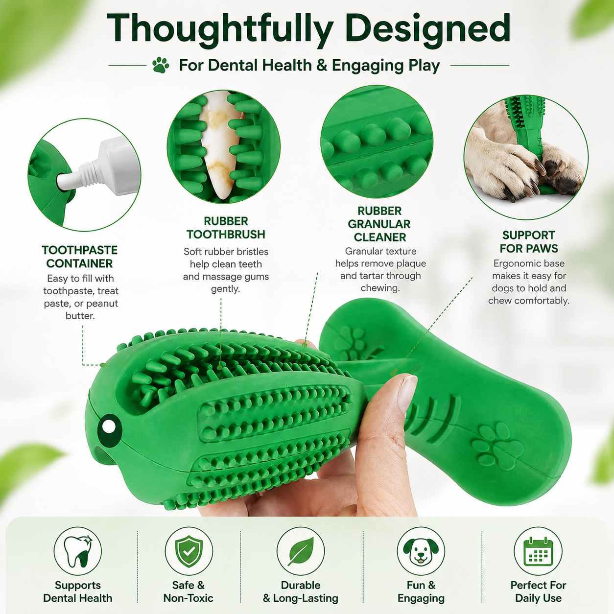 Durable Dog Toy for Aggressive Chewers – Patented Toothbrush Chew Toy for Small & Medium Dogs