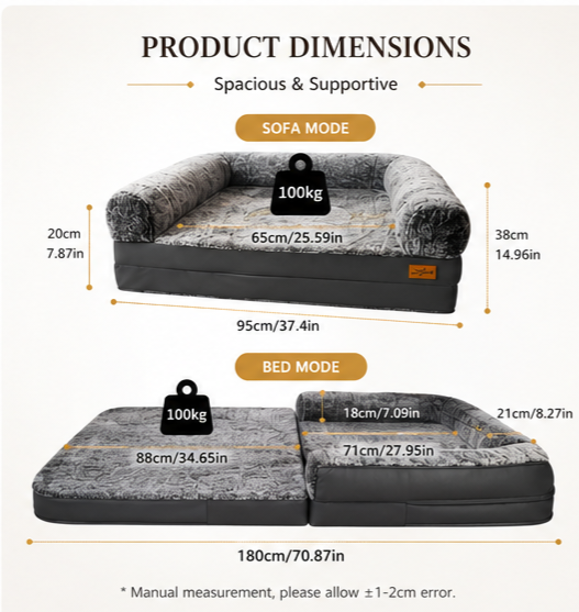 Luxury Human-Size Dog Bed – 180cm Orthopedic Foldable Lounger with Ultra-Soft Plush Cover