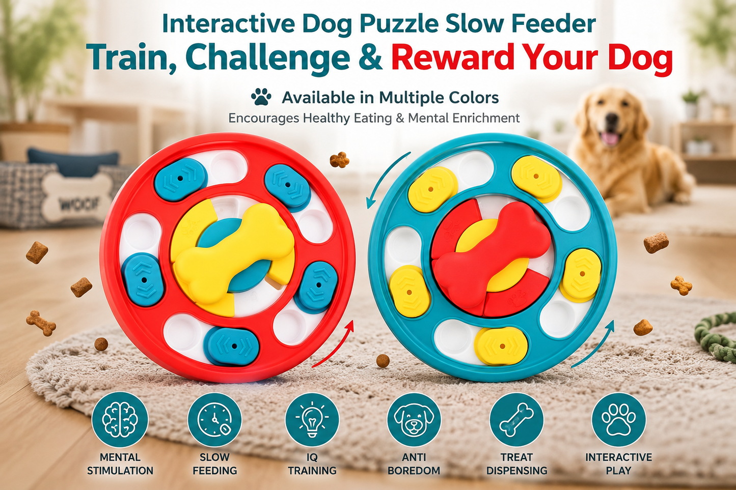 Interactive Dog Puzzle Slow Feeder Bowl – IQ Training Food Dispenser