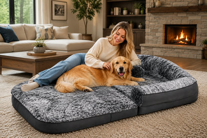 Luxury Human-Size Dog Bed – 180cm Orthopedic Foldable Lounger with Ultra-Soft Plush Cover