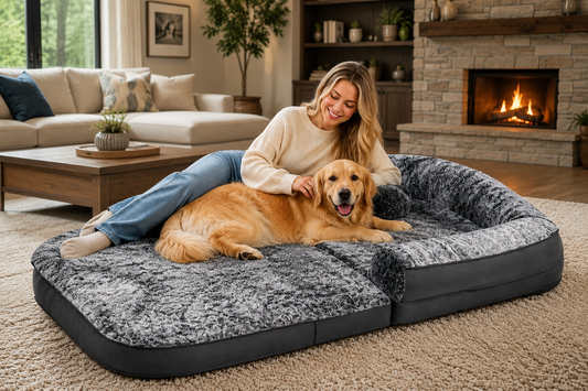 Luxury Human-Size Dog Bed – 180cm Orthopedic Foldable Lounger with Ultra-Soft Plush Cover