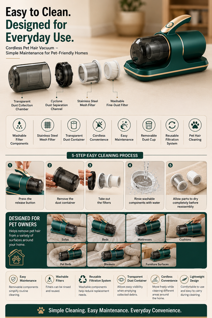 Cordless Pet Hair Vacuum – Easy-to-Use Handheld Cleaner for Pet Messes on Beds & Furniture