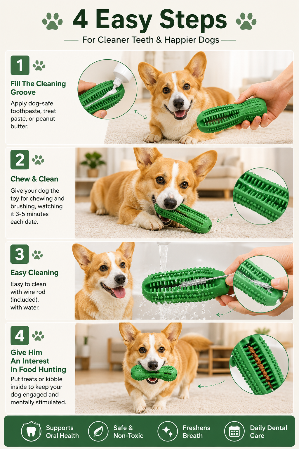 Durable Dog Toy for Aggressive Chewers – Patented Toothbrush Chew Toy for Small & Medium Dogs