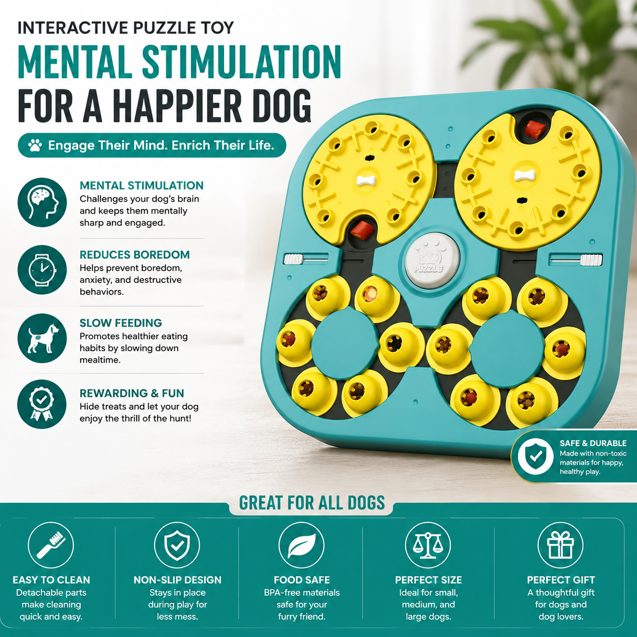 Level Dog Puzzle Toy– 6-in-1 Mental Stimulation Game for Smart Dogs