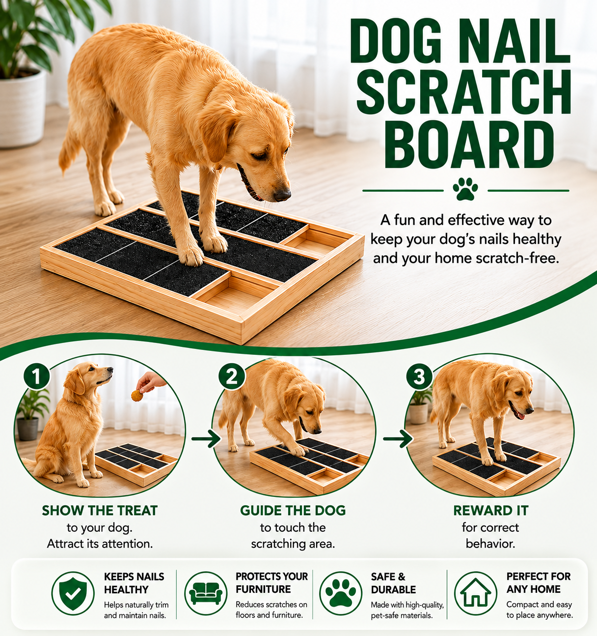 Nail Scratching Pad for Dogs with Sandpaper Surface and Treat Box