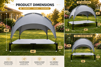 Elevated Dog Bed with Canopy – Cooling Portable Pet Cot for Indoor & Outdoor Use