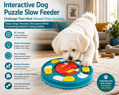 Interactive Dog Puzzle Slow Feeder Bowl – IQ Training Food Dispenser