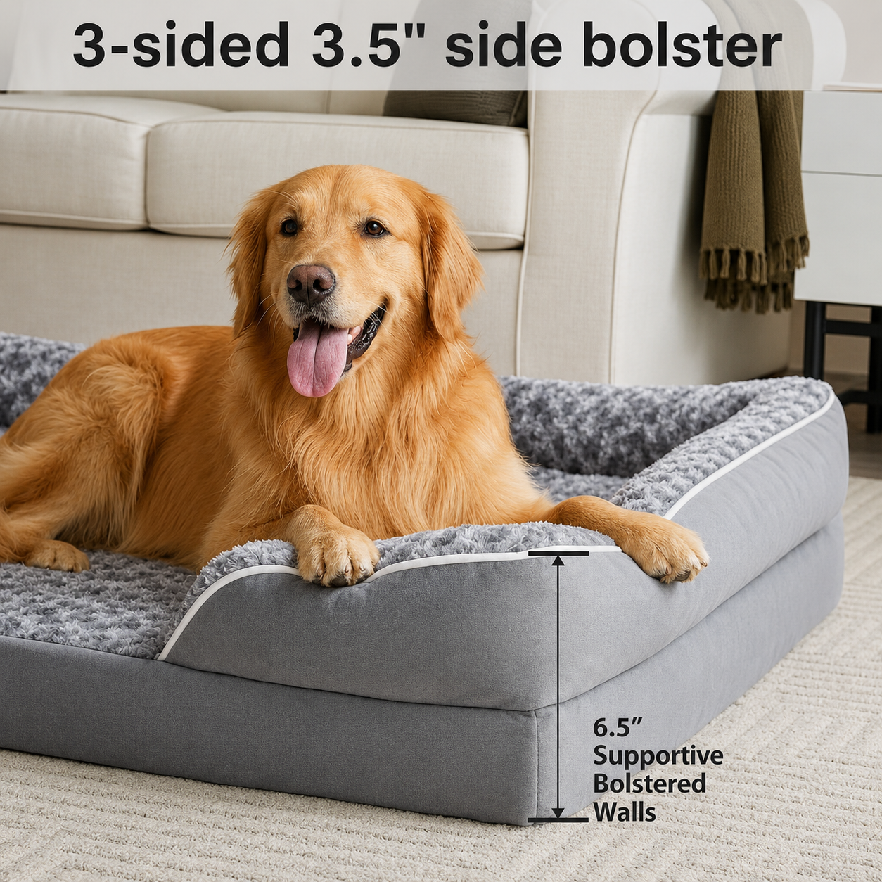 Premium Extra Large Dog Bed with Plush Cushion & Washable Cover