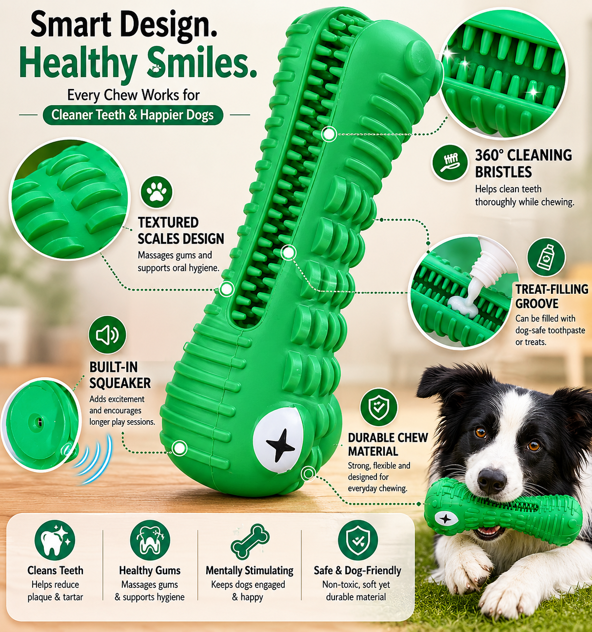 Durable, Interactive Dog Toy – Natural Milk-Flavored Rubber Chew Stick for Anxiety Relief & Dental Care