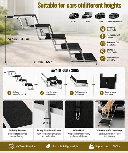 Folding Dog Ramp for Cars – Non-Slip Pet Ramp for Large Dogs (200 lb Capacity)